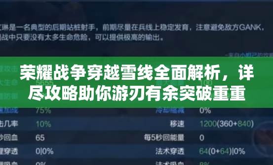 榮耀戰(zhàn)爭(zhēng)穿越雪線全面解析，詳盡攻略助你游刃有余突破重重難關(guān)