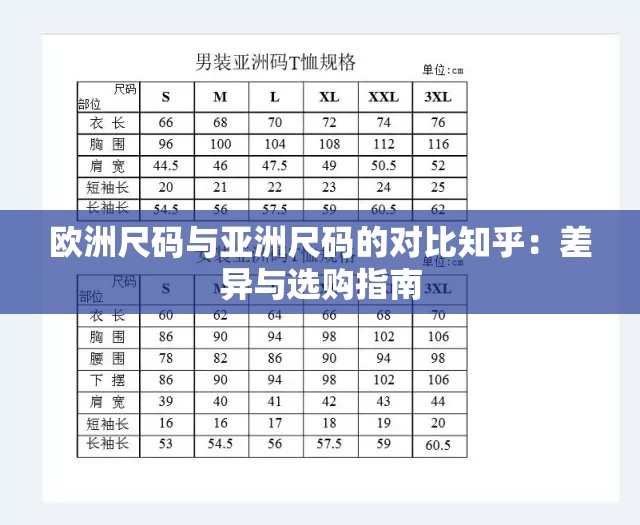 歐洲尺碼與亞洲尺碼的對比知乎：差異與選購指南
