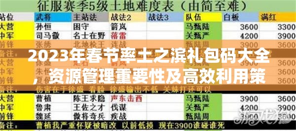 2023年春節(jié)率土之濱禮包碼大全，資源管理重要性及高效利用策略解析