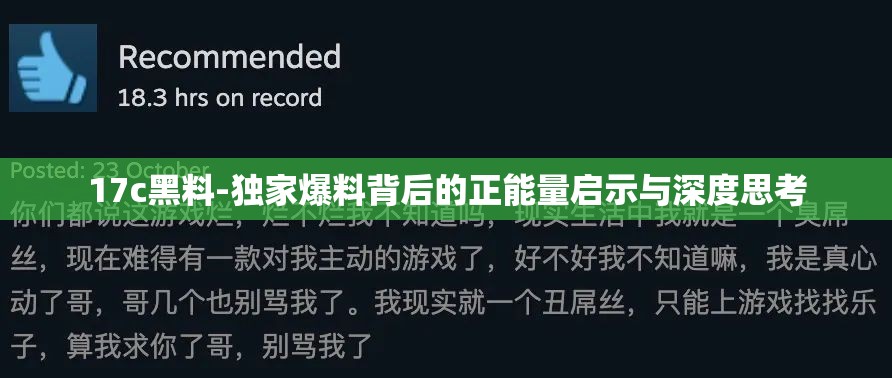 17c黑料-獨(dú)家爆料背后的正能量啟示與深度思考