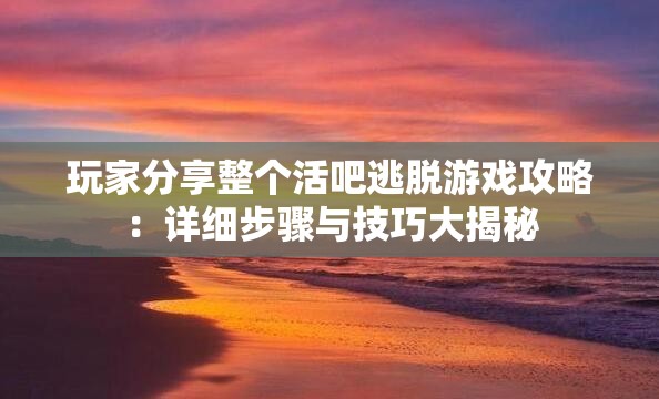 玩家分享整個(gè)活吧逃脫游戲攻略：詳細(xì)步驟與技巧大揭秘