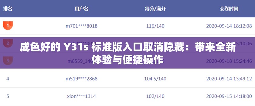 成色好的 Y31s 標(biāo)準(zhǔn)版入口取消隱藏：帶來全新體驗(yàn)與便捷操作