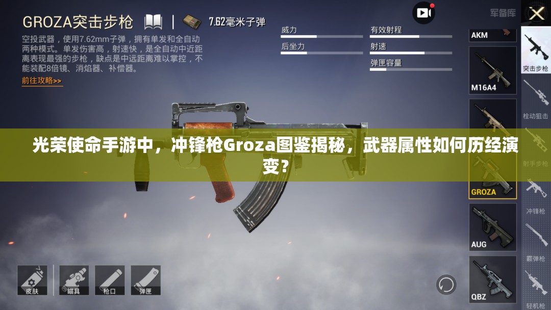 光榮使命手游中，沖鋒槍Groza圖鑒揭秘，武器屬性如何歷經演變？