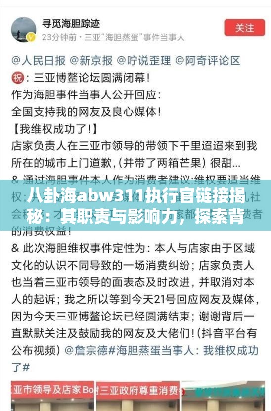 八卦海abw311執(zhí)行官鏈接揭秘：其職責(zé)與影響力，探索背后的故事與真相