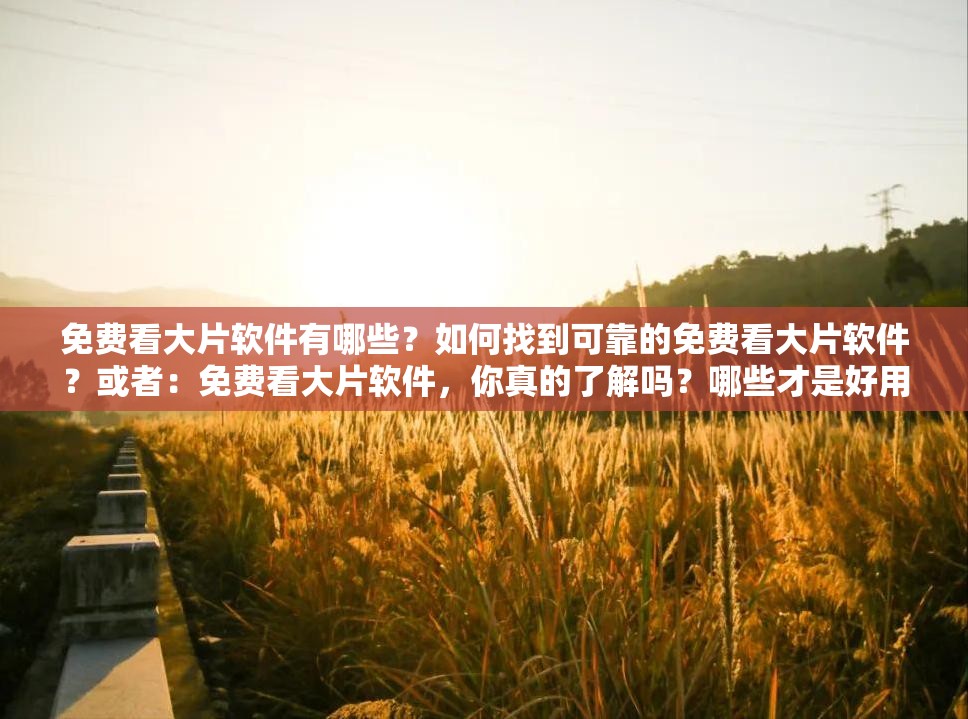 免費(fèi)看大片軟件有哪些？如何找到可靠的免費(fèi)看大片軟件？或者：免費(fèi)看大片軟件，你真的了解嗎？哪些才是好用的免費(fèi)看大片軟件？需要注意的是，使用未經(jīng)授權(quán)的軟件觀看大片可能涉及侵權(quán)等法律問題，建議通過正規(guī)渠道觀看影視作品