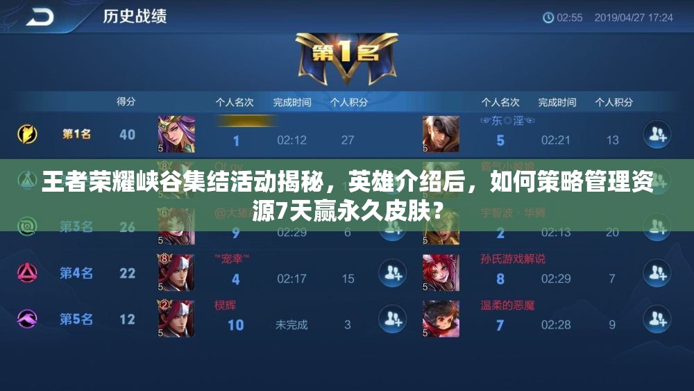 王者榮耀峽谷集結(jié)活動(dòng)揭秘，英雄介紹后，如何策略管理資源7天贏永久皮膚？