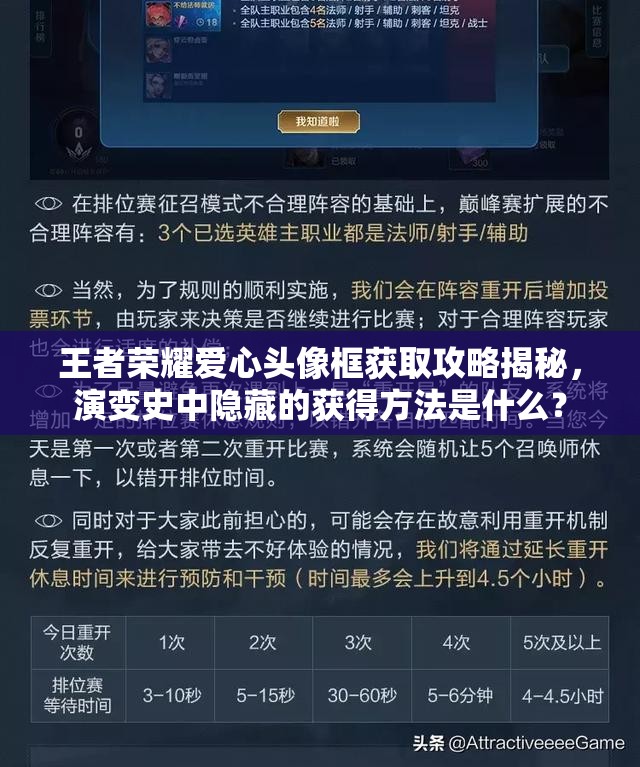 王者榮耀愛心頭像框獲取攻略揭秘，演變史中隱藏的獲得方法是什么？