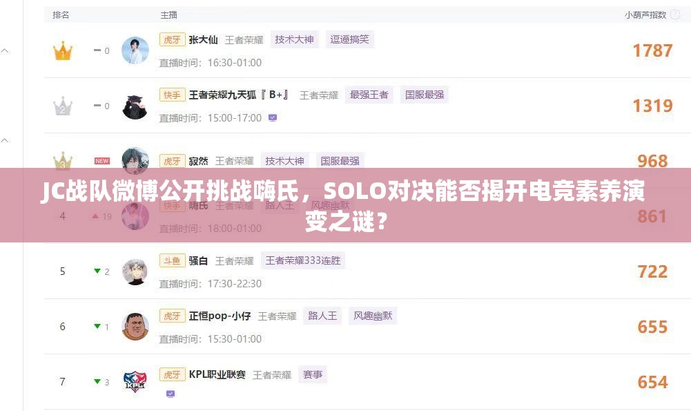 JC戰(zhàn)隊(duì)微博公開挑戰(zhàn)嗨氏，SOLO對決能否揭開電競素養(yǎng)演變之謎？