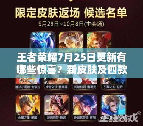王者榮耀7月25日更新有哪些驚喜？新皮膚及四款限定頭像框返場(chǎng)揭秘！