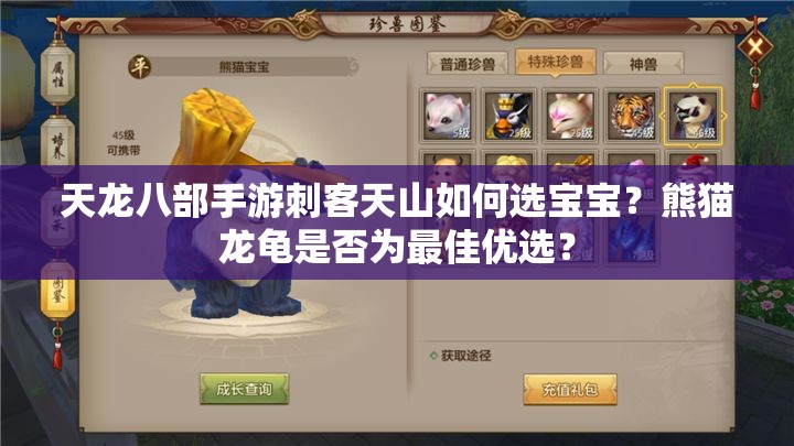 天龍八部手游刺客天山如何選寶寶？熊貓龍龜是否為最佳優(yōu)選？