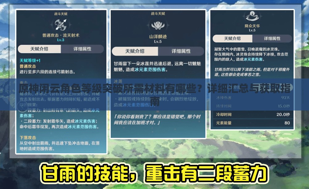 原神閑云角色等級突破所需材料有哪些？詳細匯總與獲取指南
