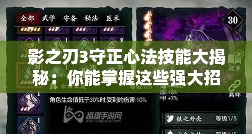影之刃3守正心法技能大揭秘：你能掌握這些強(qiáng)大招式嗎？