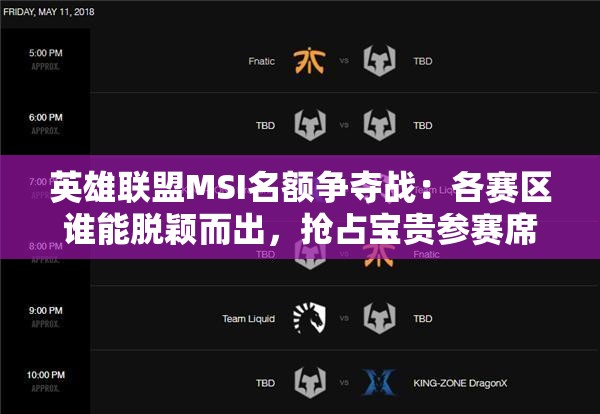 英雄聯(lián)盟MSI名額爭奪戰(zhàn)：各賽區(qū)誰能脫穎而出，搶占寶貴參賽席位？