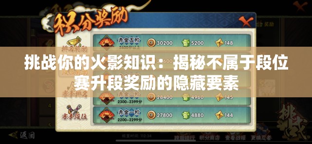 挑戰(zhàn)你的火影知識：揭秘不屬于段位賽升段獎勵的隱藏要素