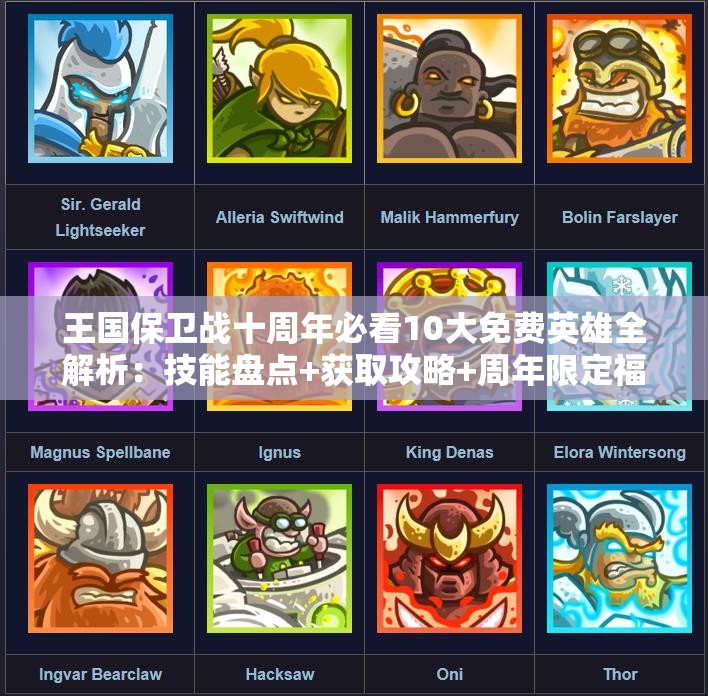王國保衛(wèi)戰(zhàn)十周年必看10大免費(fèi)英雄全解析：技能盤點(diǎn)+獲取攻略+周年限定福利匯總
